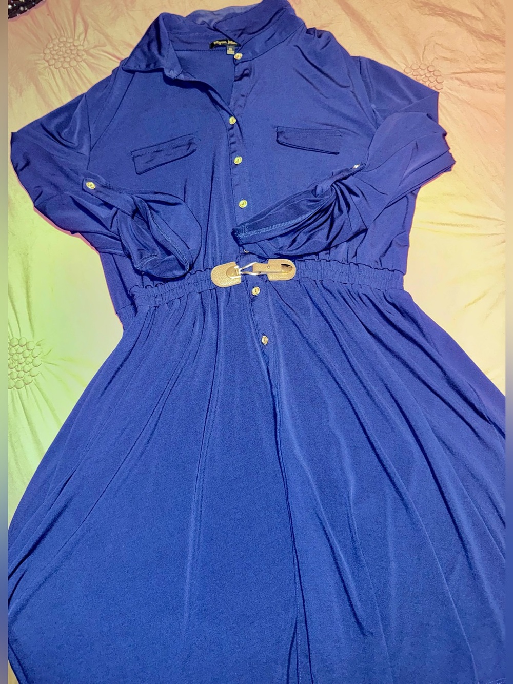Women's Royal Blue Shirt Dress with Belt Detail